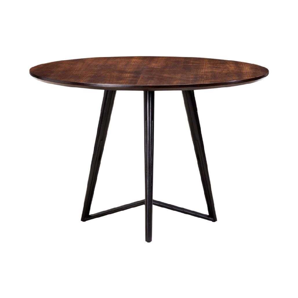 **Table ronde en bois avec pied en métal noir**
