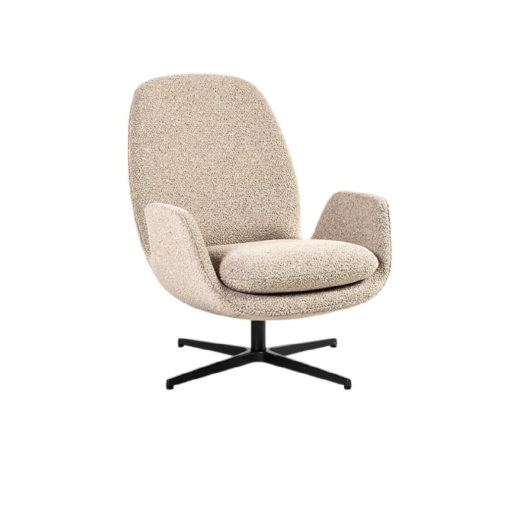 **Chaise pivotante moderne en tissu beige avec base en métal noir**