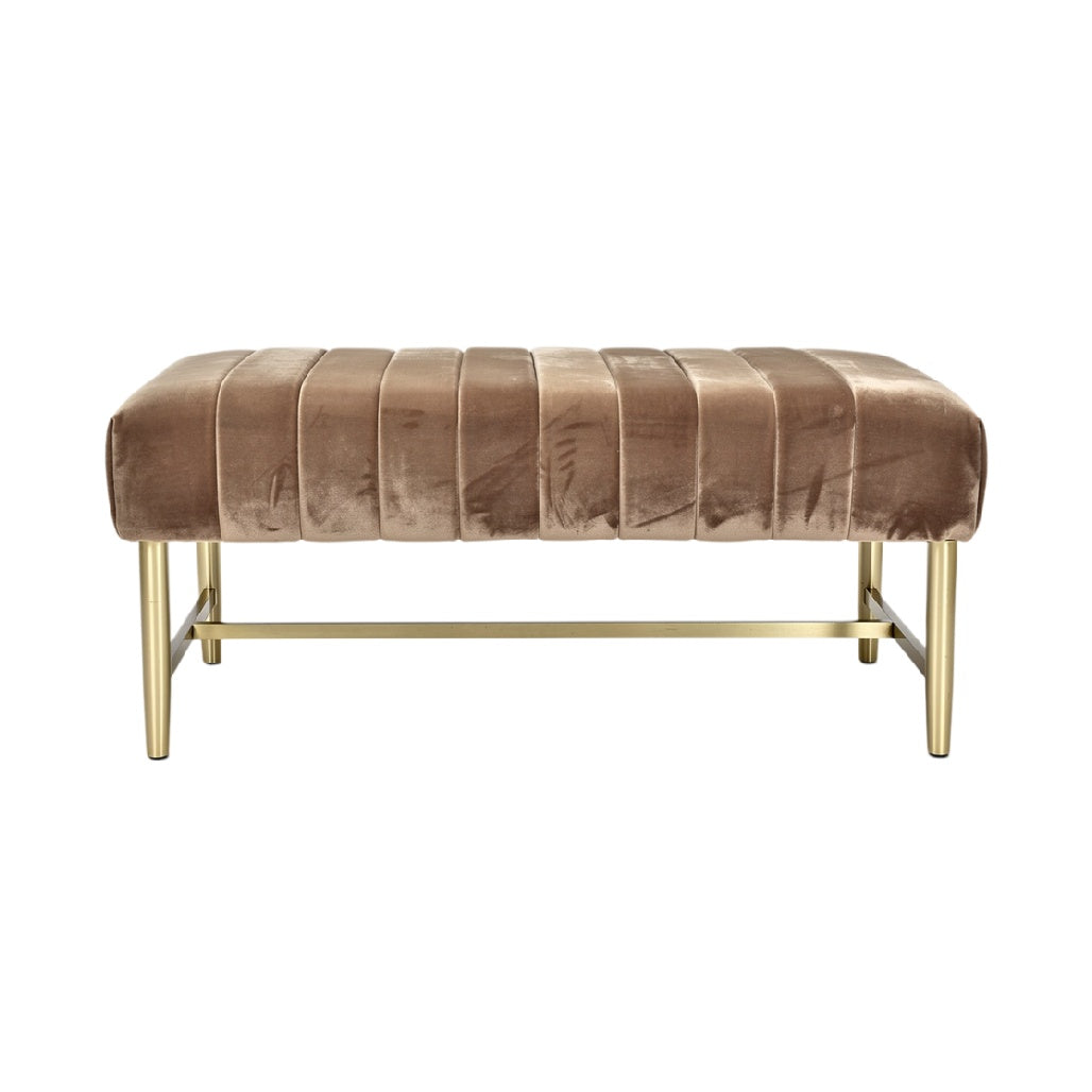 **Banc en velours avec structure dorée et design élégant**