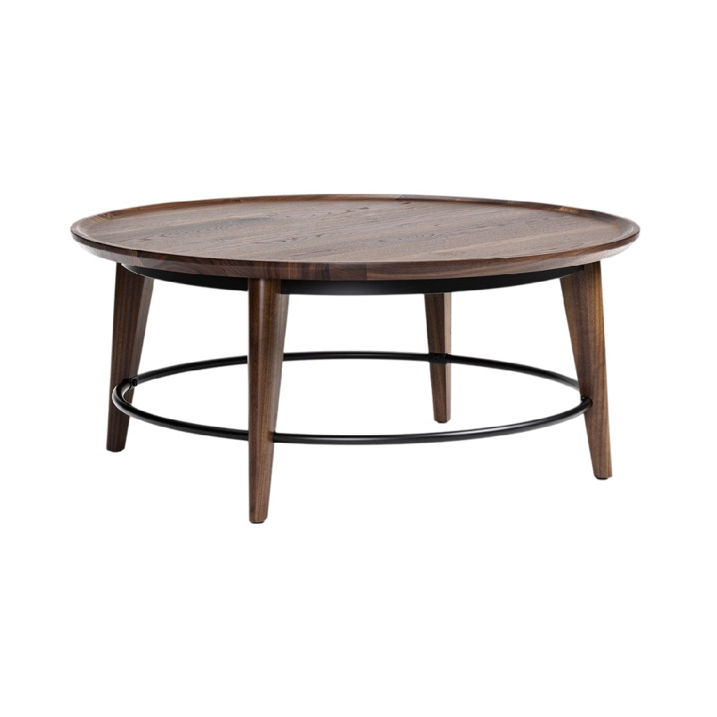 **Table basse ronde en bois avec pieds en métal**