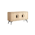 **Buffet en bois clair avec portes arrondies et pieds en métal**